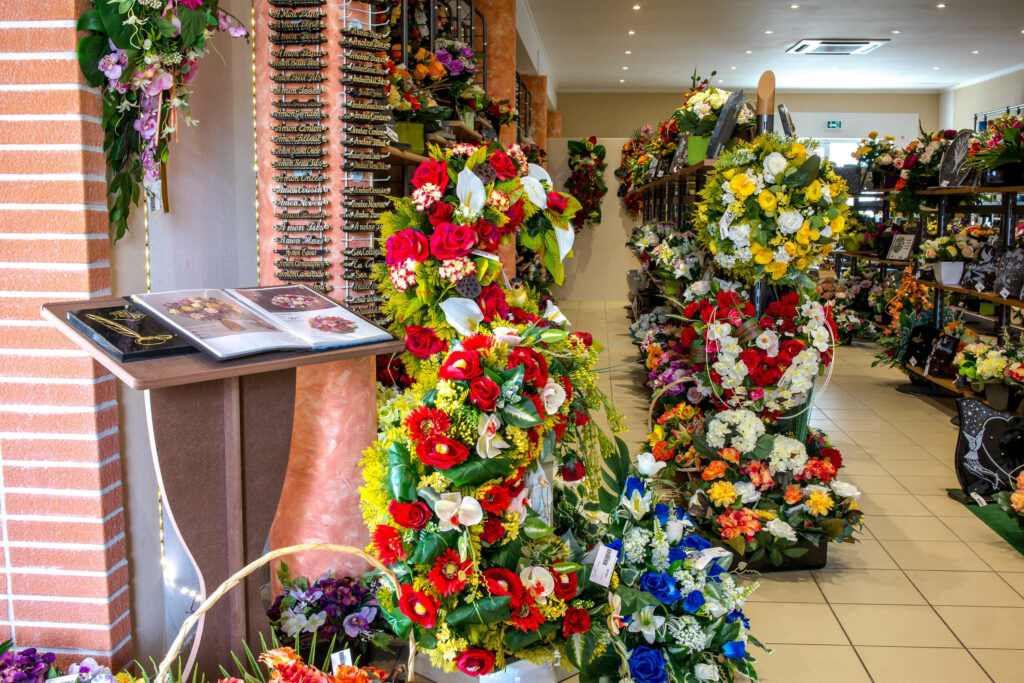 bouquet de fleurs au magasin funeraire